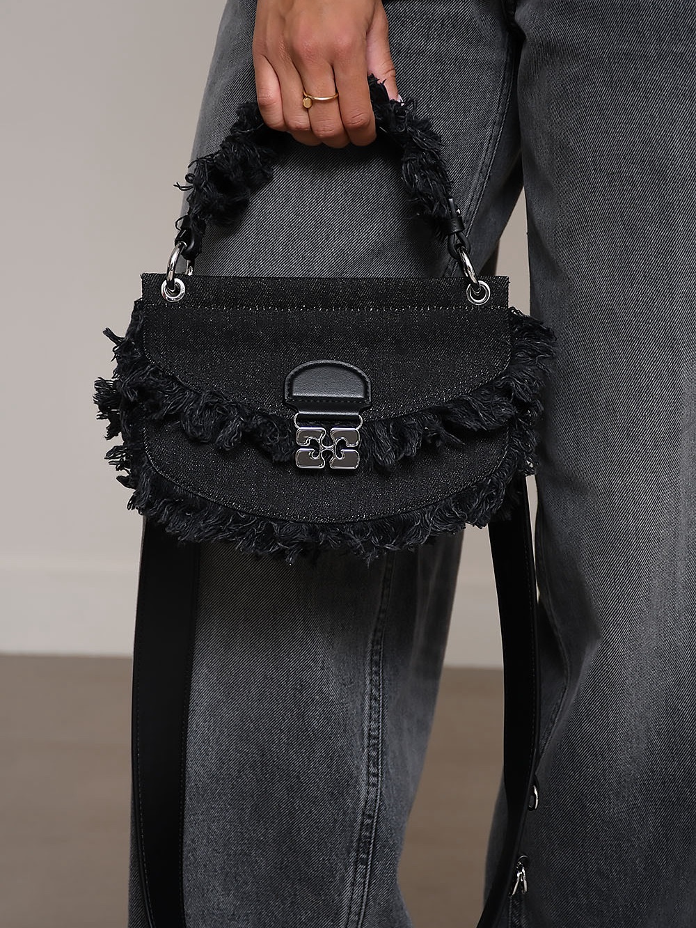 Ganni Apo-G Black Denim Mini Top Handle Bag